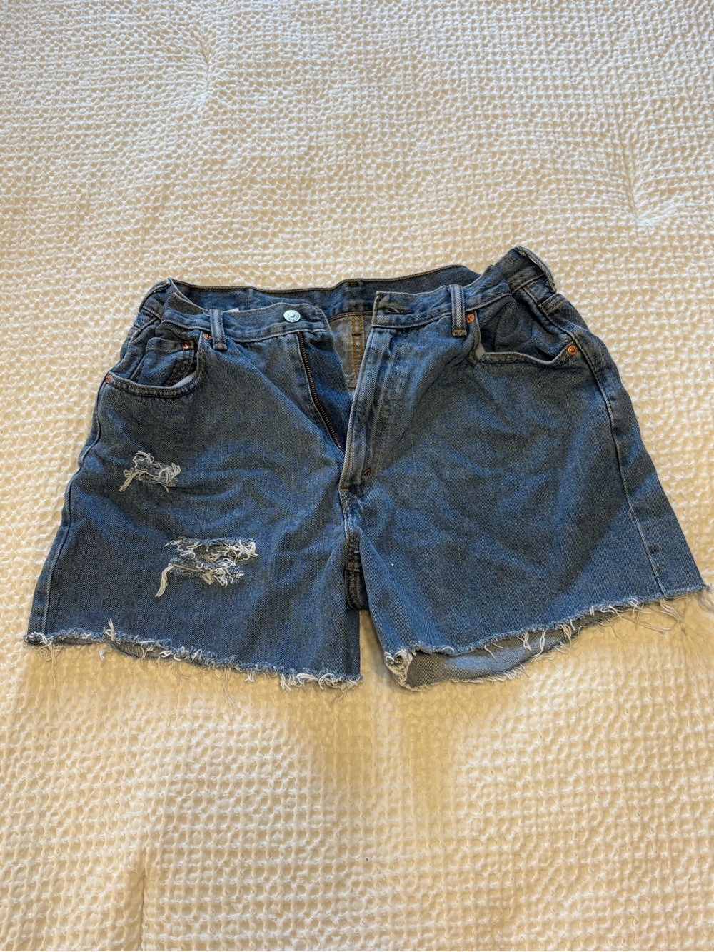 Levi's Dark Blue Distressed Cutoff Denim Shorts